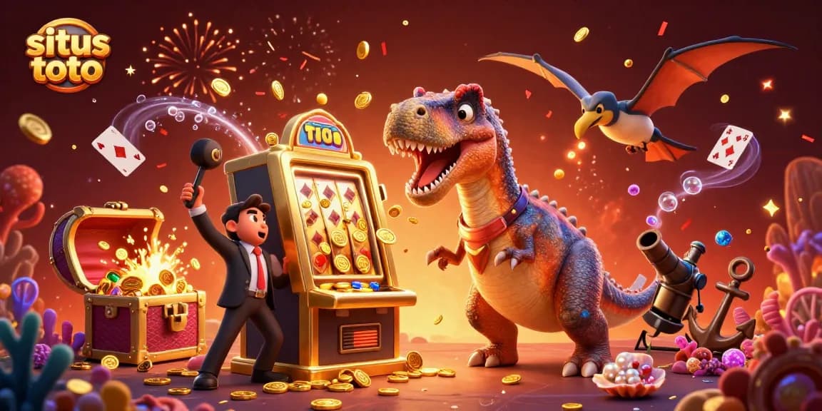 Menangkan jackpot dengan situs toto dalam ilustrasi kasino yang penuh aksi dan harta karun.