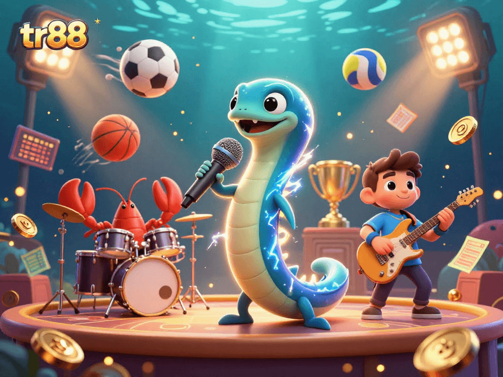 tr88 delivers an electrifying underwater casino concert scene with dynamic sports betting elements.