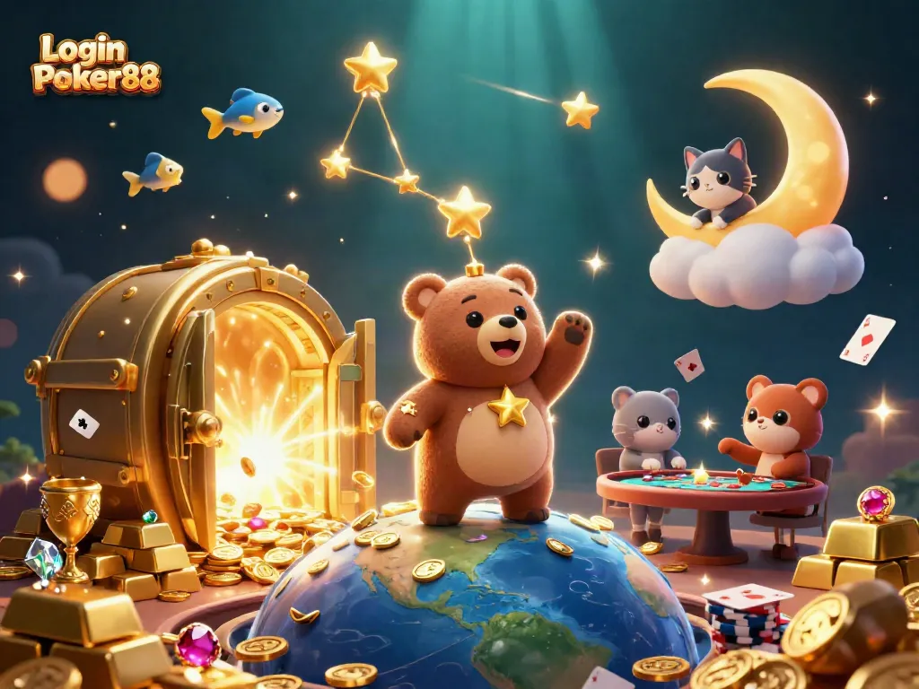 Engage in thrilling gameplay with Login Poker88 as the constellation bear reaches for treasures.