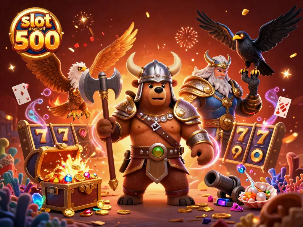 Experience the thrill of slot deposit 500 with dramatic gaming action in an exciting 3D illustration.