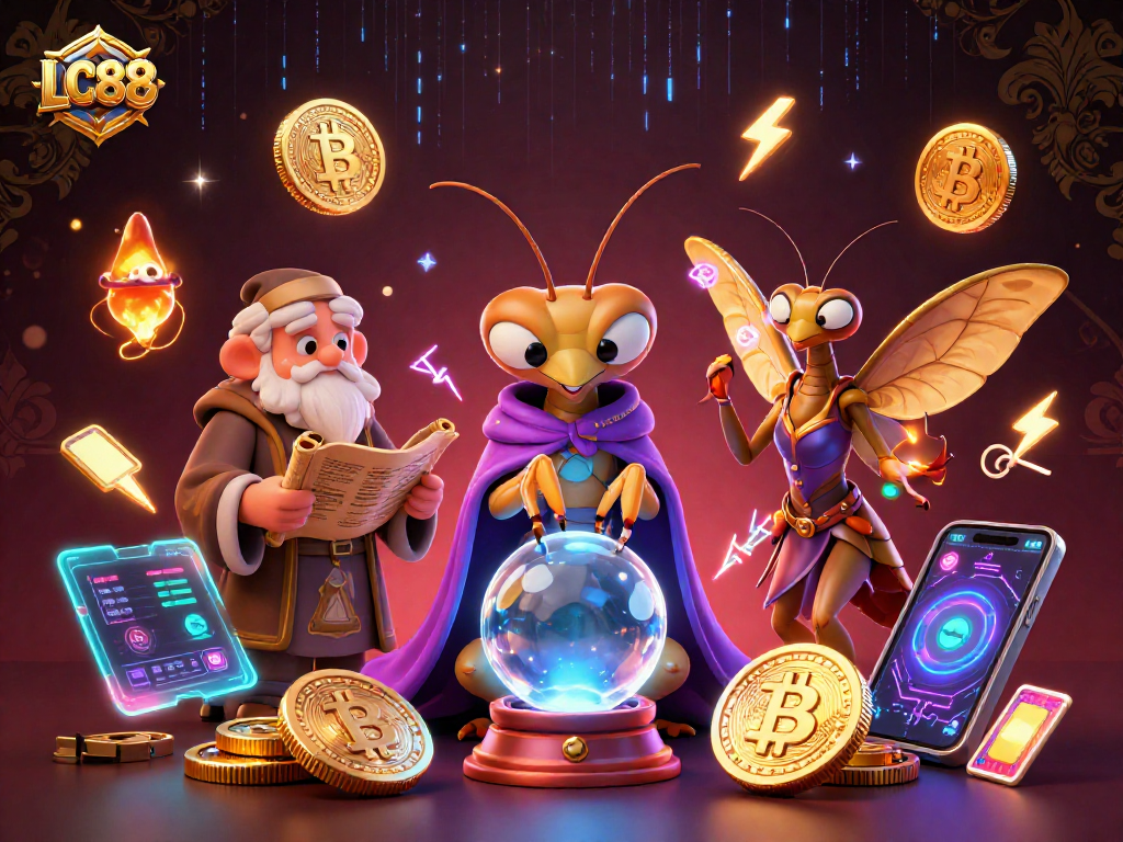 LC88 offers thrilling online gaming experiences, showcased with vibrant cryptocurrency elements