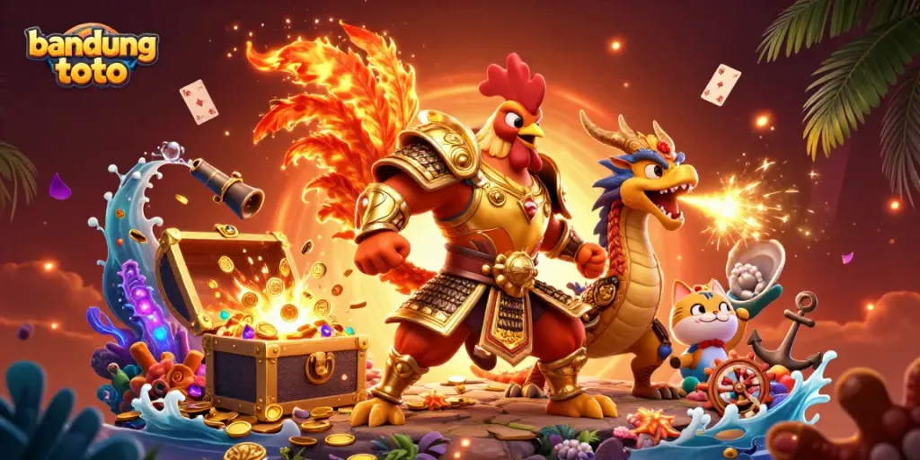 Experience the excitement of bandung toto with a powerful tournament scene featuring unique characters and gold coins.