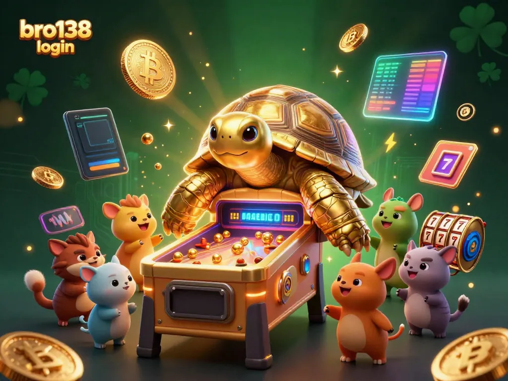 Experience the excitement with bro138 login as vivid characters play in a vibrant casino-like scene.
