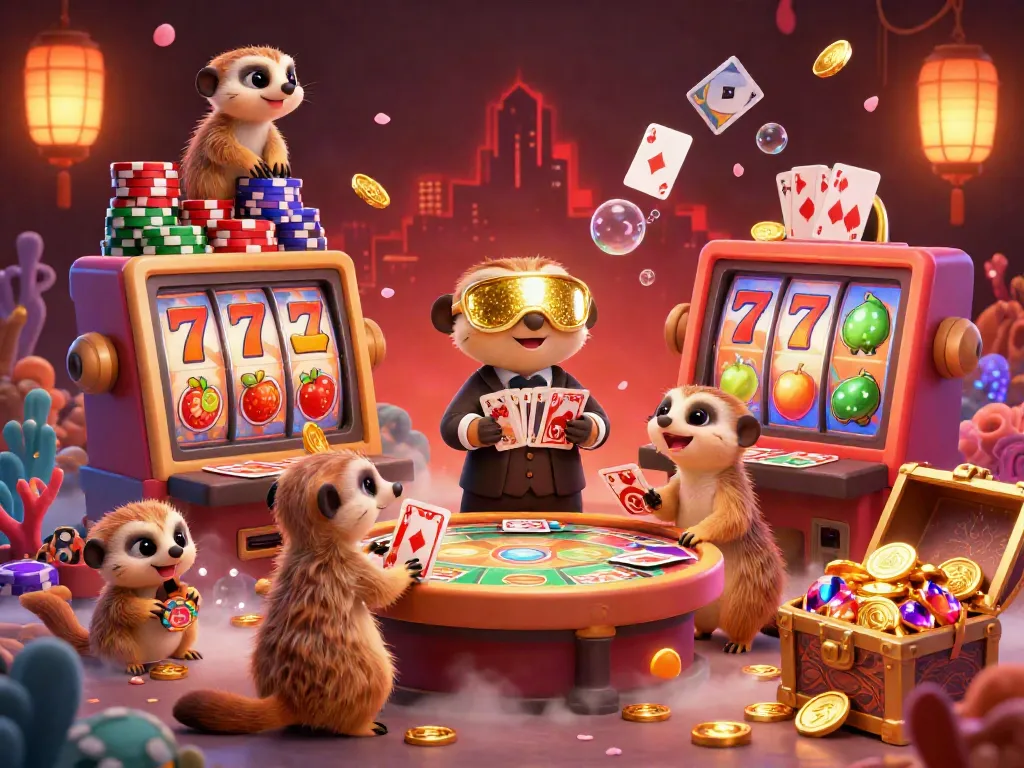 Experience thrilling gameplay at slot gacor featuring animated meerkats in a vibrant casino.