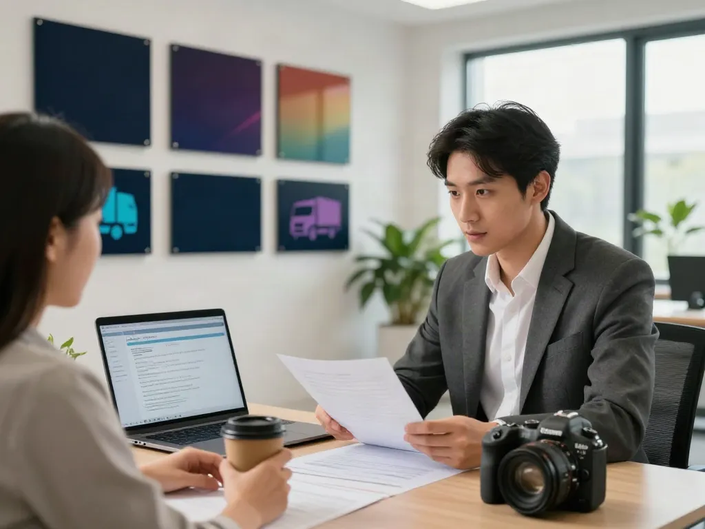 Truck Finance consultation with a finance specialist discussing loan options in a modern office.