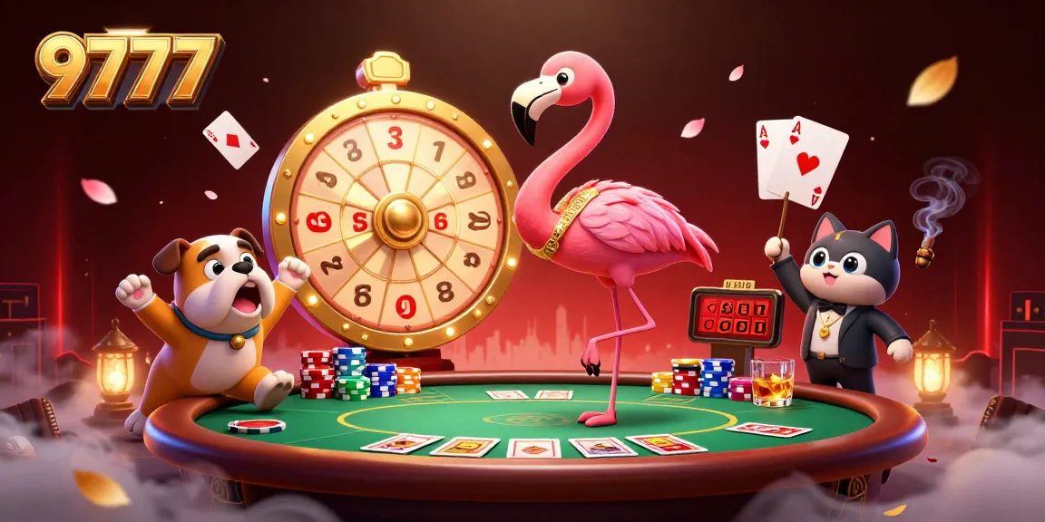 Spin and win exciting prizes at 9777's thrilling casino showdown with the flamingo host and bulldog!