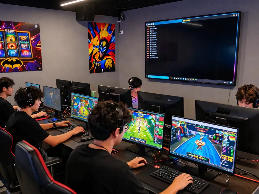 Players enjoying the immersive batman138 slot experience on various devices in a vibrant gaming setting.