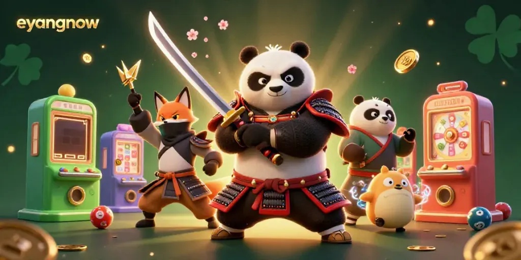 Play games with Eyangnow's exciting lottery features featuring samurai panda and ninja fox.