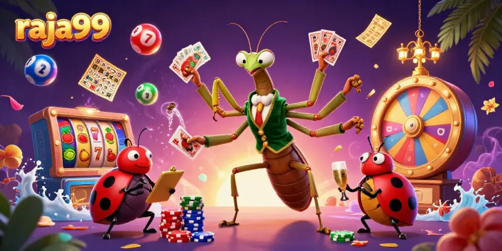 Experience the excitement at raja99 with lively casino elements and vibrant characters in action.