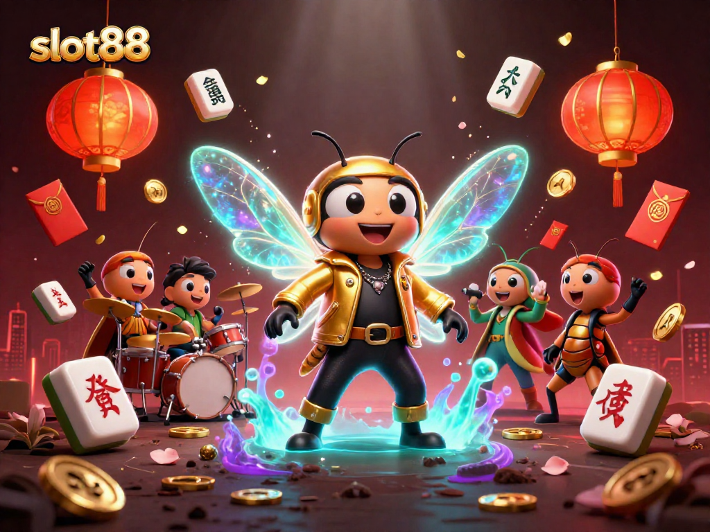Experience the excitement of slot88 with a vibrant, energetic 3D illustration featuring dynamic casino elements.