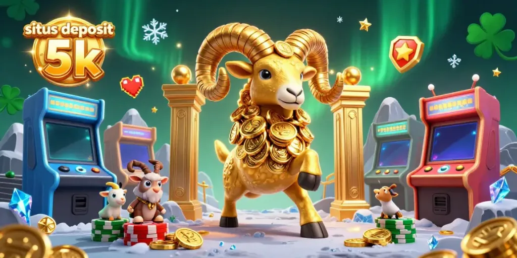 Experience action-packed gaming on situs deposit 5k with thrilling visuals of a golden ram charging through casino elements.