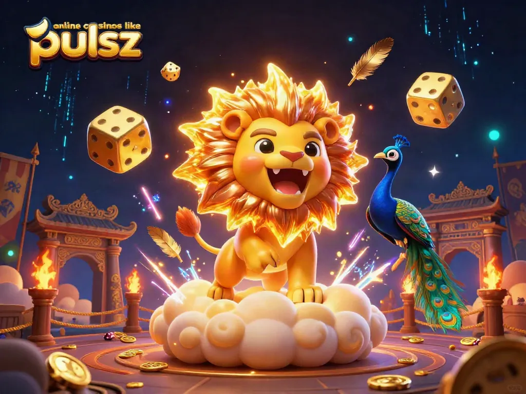 Play at online casinos like pulsz with vibrant characters, golden dice, and exciting gaming elements.