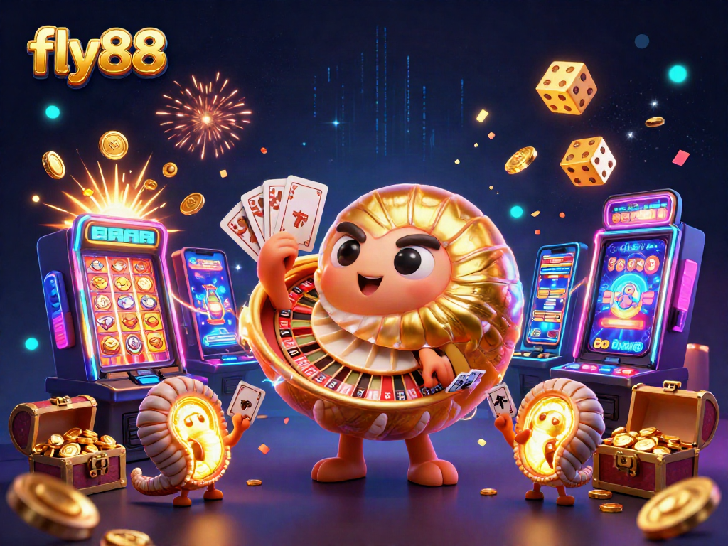 Experience thrilling gameplay at fly88 with a vibrant casino scene featuring dynamic slots and gambling action.