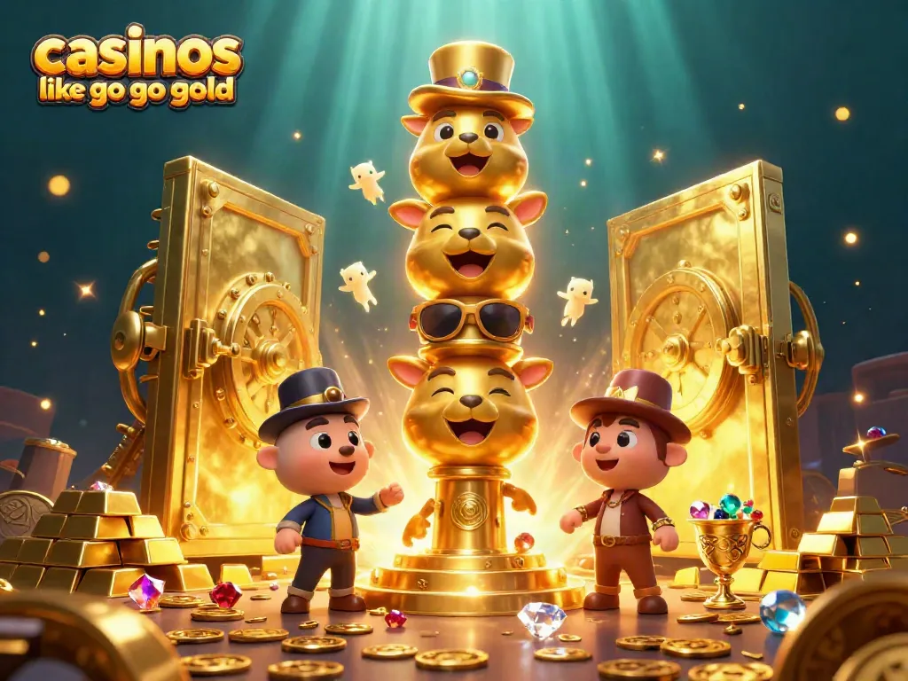 Engage with top casinos like Go Go Gold in this vibrant 3D scene showcasing abundant treasures and gaming excitement.