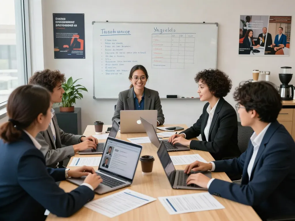 Engaging office recruitment scene emphasizing หางาน opportunities with diverse candidates and recruiters.
