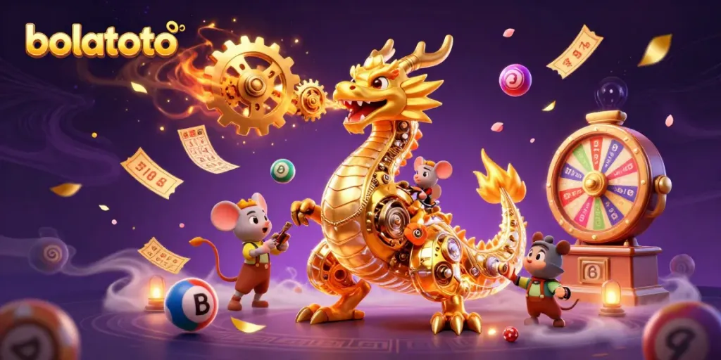 Engage with bolatoto's exciting lottery experience featuring vibrant elements and a magical backdrop.