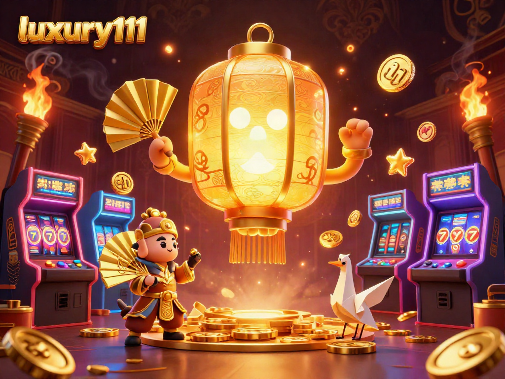 Engage with luxury111 in a vibrant casino scene featuring a golden lantern spirit and dynamic gaming elements.