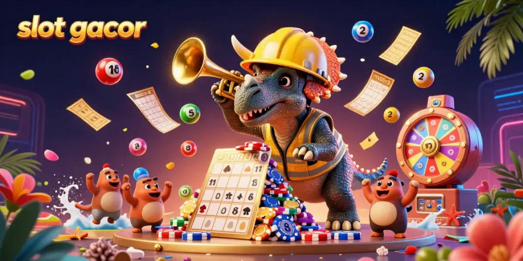 Engage in slot gacor experiences with vibrant characters, poker chip pyramids, and dynamic elements.