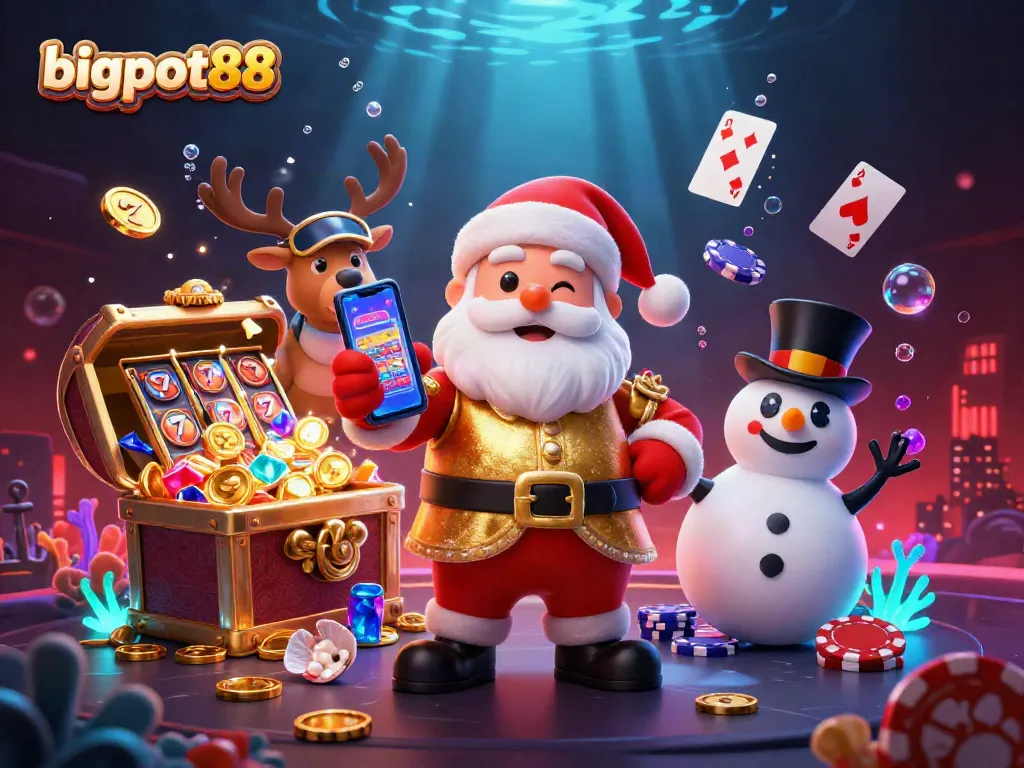 Daftar untuk kemenangan besar di bigpot88 dengan Santa dan teman-teman kartun di dunia permainan.