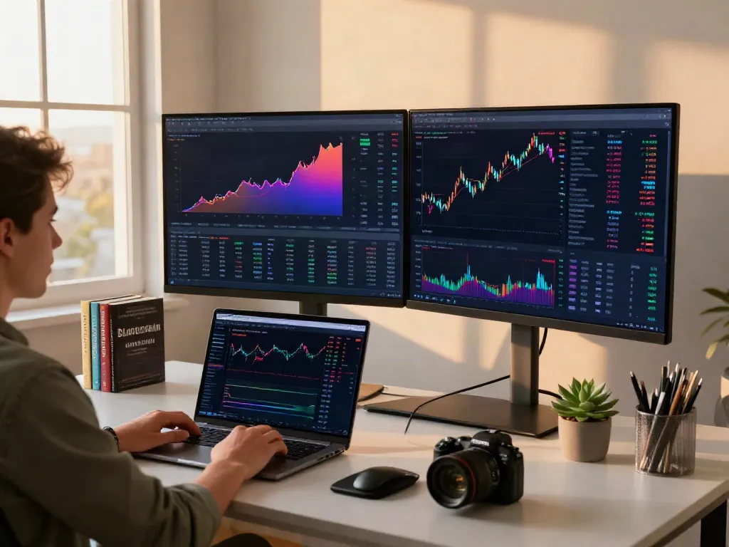 Real-time stock quote API analysis in a professional crypto trading setup with charts, trading tools, and innovation.