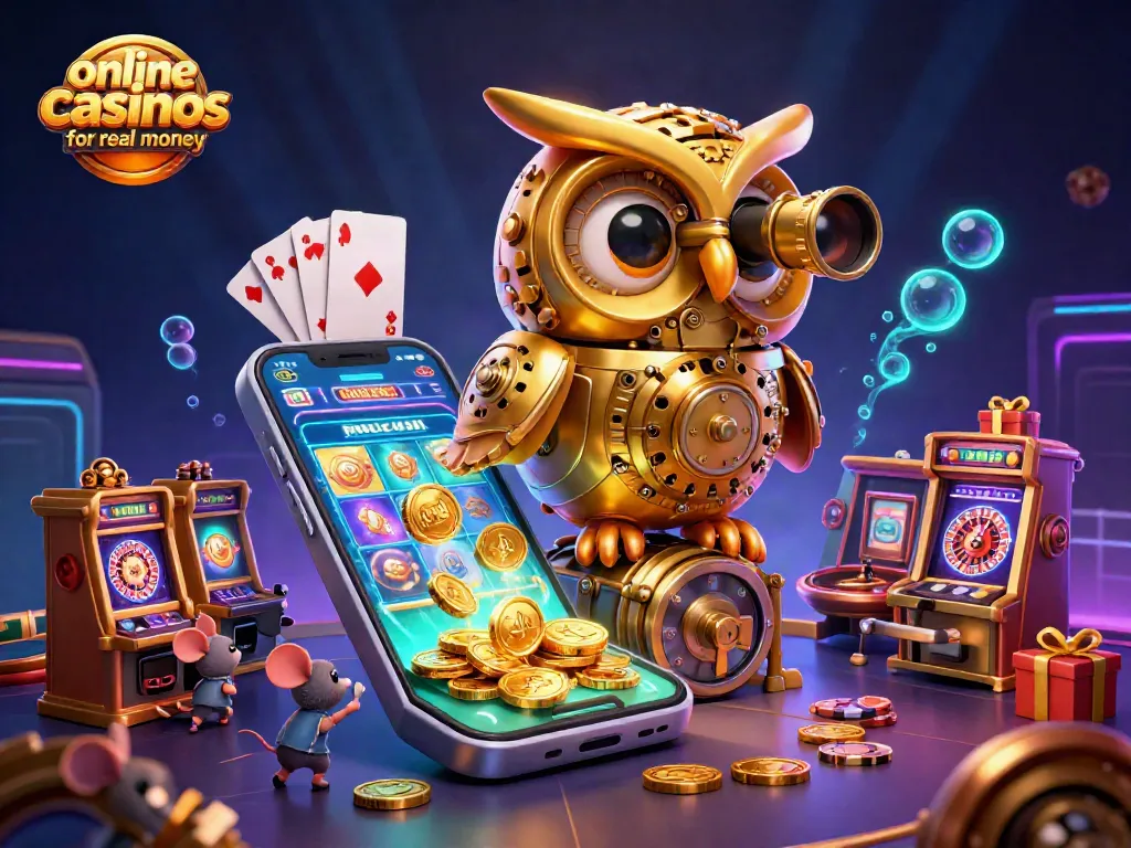 Experience online casinos for real money through a thrilling 3D casino scene.