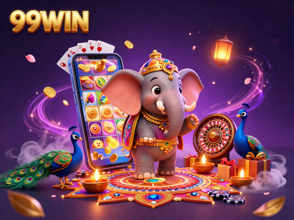 Engage in thrilling action at 99WIN, featuring vibrant casino elements and playful characters.