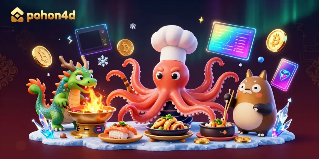 Engage with the dynamic world of pohon4d featuring vibrant characters, crypto elements, and casino excitement.