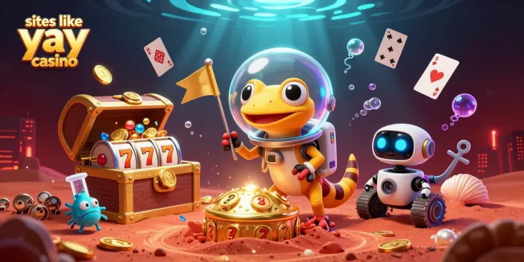 Engage in sites like yay casino with a vibrant Martian-themed casino scene featuring dynamic gameplay elements.