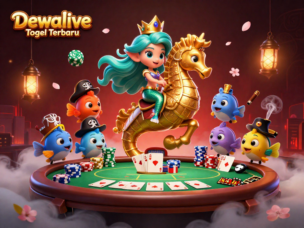Dewalive Togel Terbaru offers exciting gameplay with a dynamic 3D illustration of a mermaid princess and casino elements.