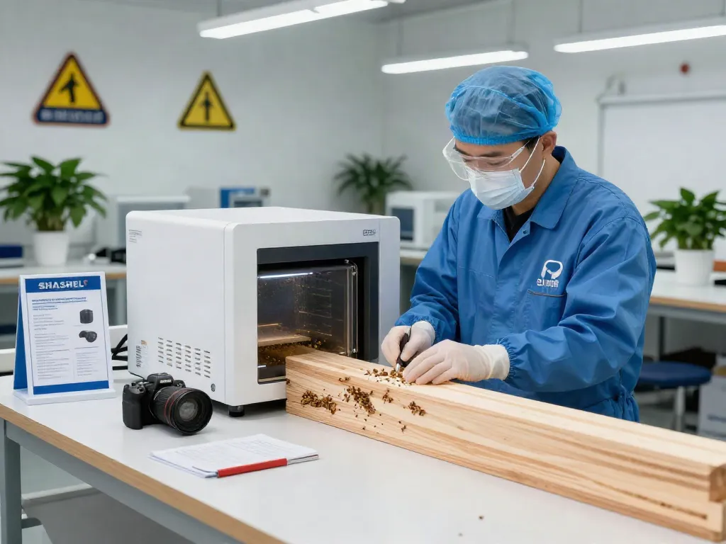 SHASHEL® microwave woodworm treatment in a modern workshop.