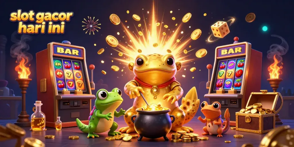 Engage in slot gacor hari ini with an enchanting scene of magical alchemy transforming coins.