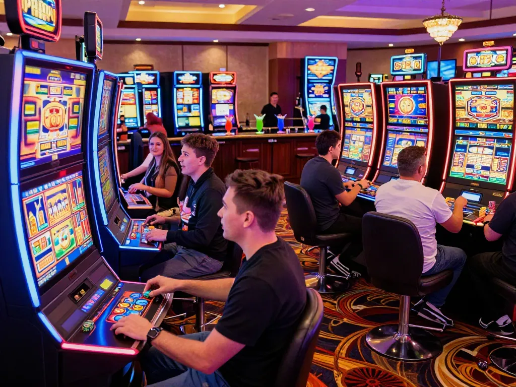 Players enjoying exciting สล็อต games on vibrant casino floor