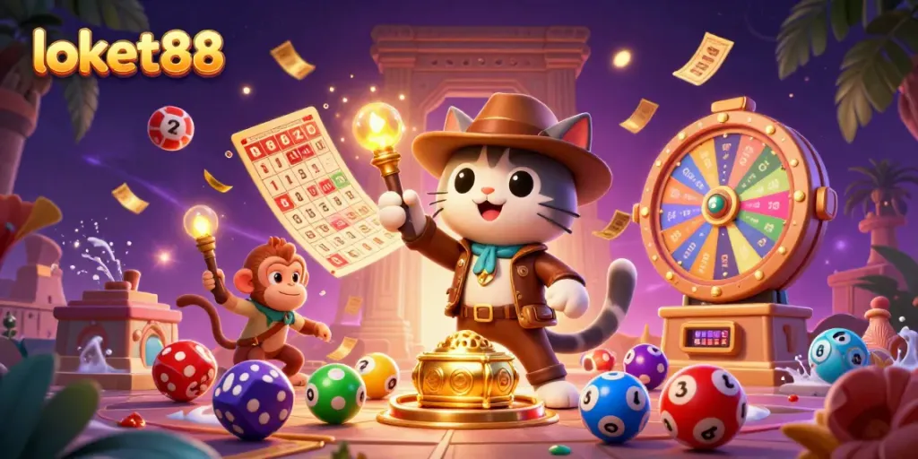 Engage in exciting gameplay with loket88 featuring a vibrant, dynamic casino adventure illustration.
