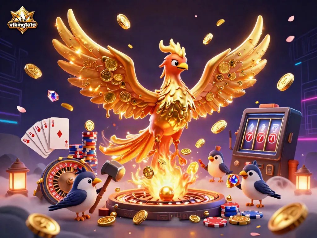 Experience the thrill of vikingtoto with a golden phoenix and dynamic casino elements.