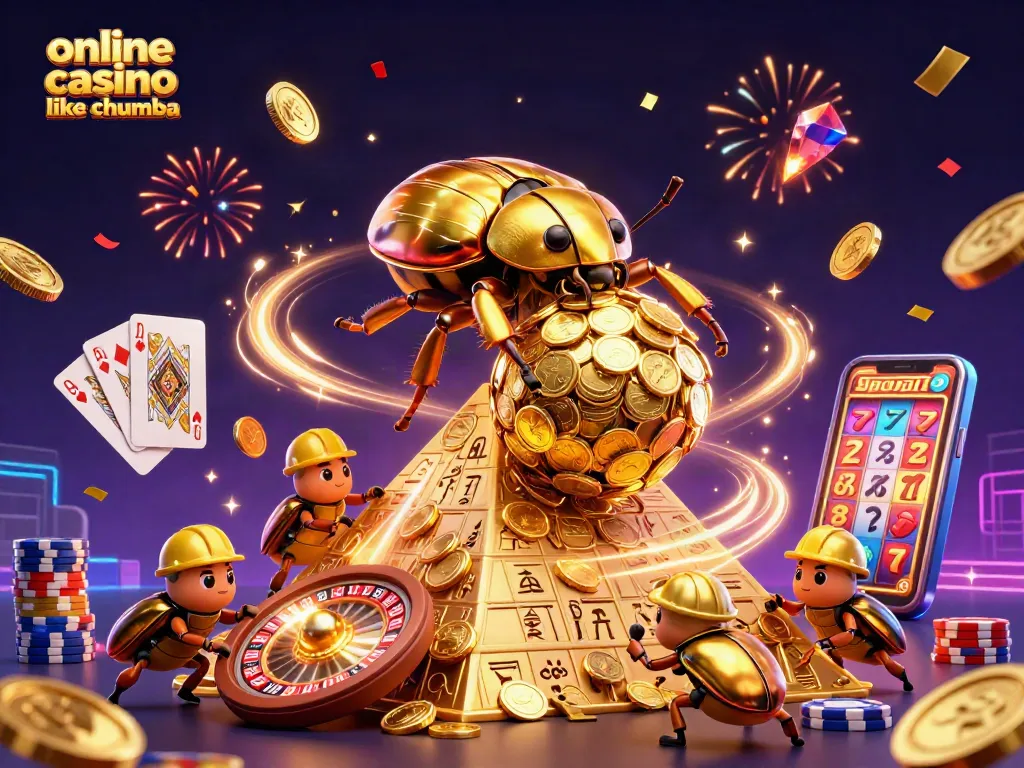 Experience the excitement at an online casino like Chumba, featuring a vibrant 3D scene with gold coins and gaming elements.