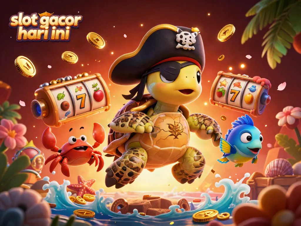 Engage with slot gacor hari ini in this dynamic 3D scene featuring colorful slot symbols and festive elements.