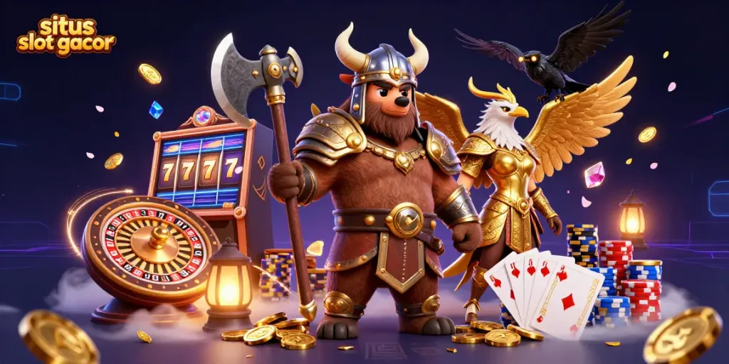 Experience the excitement of situs slot gacor with dynamic 3D characters and vibrant casino elements.