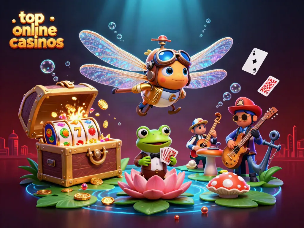 Experience thrilling action at the top online casinos with a vibrant dragonfly pilot and card dealer.