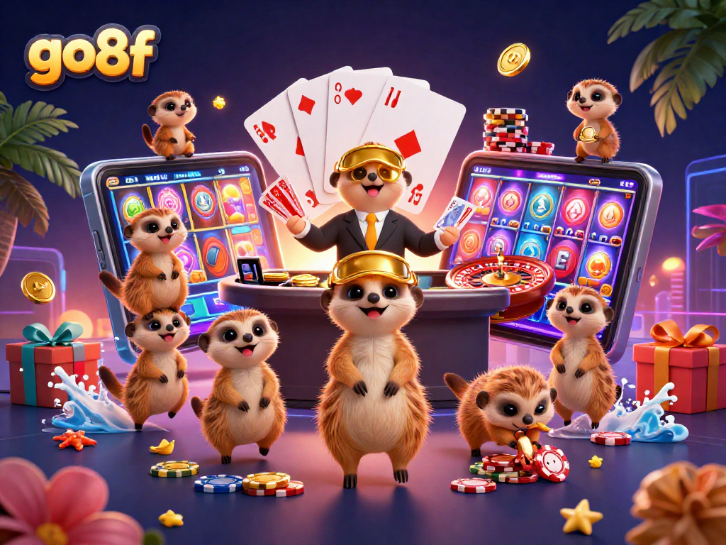 Experience the thrilling go8f casino action with playful meerkats managing games and winning chips.