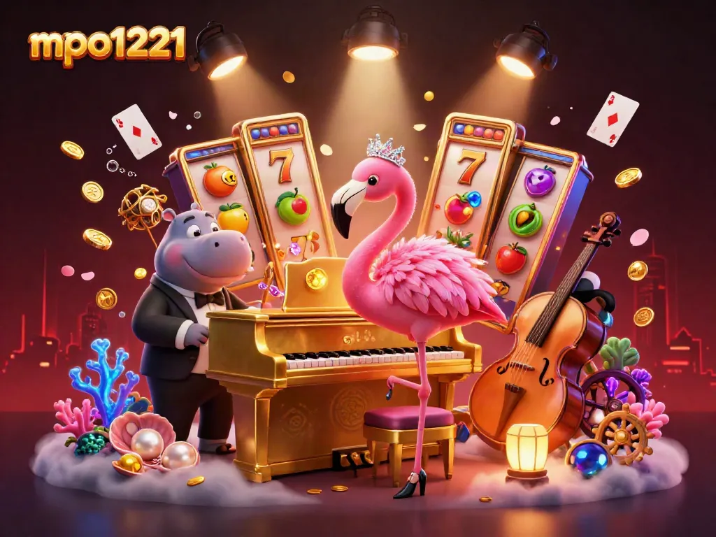 Experience mpo1221’s captivating casino scene with vibrant characters and dynamic slot elements.