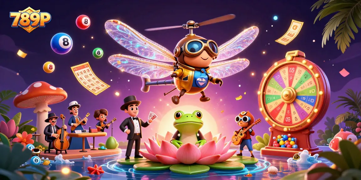Engage with 789P's dynamic casino scene featuring a dragonfly pilot and frog croupier.