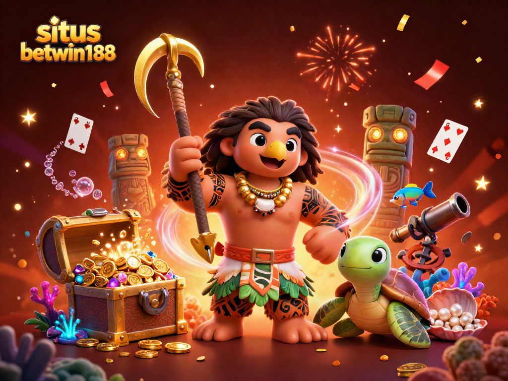 Experience situs betwin188 with a vibrant undersea casino adventure scene featuring a demigod hawk and treasures.