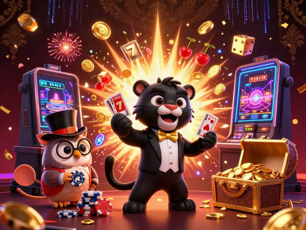 Experience thrilling gameplay at toto with a black panther dealing cards in a vibrant casino setting.