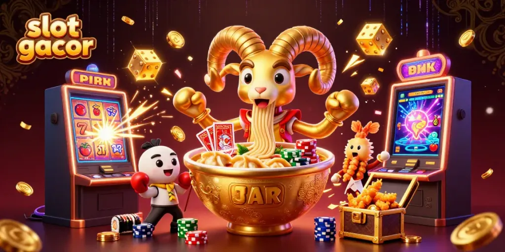 Experience the thrill of slot gacor with a vibrant 3D casino scene featuring engaging characters and dynamic game elements.