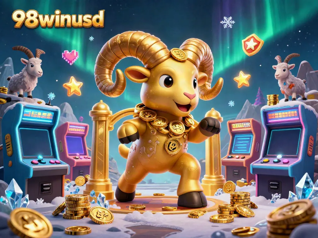 Experience the thrilling world of 98winusd with a golden ram charging through a dazzling casino scene.