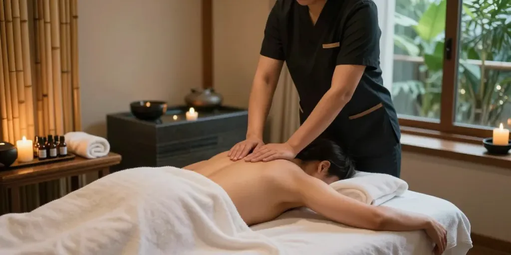 Relaxing 김포출장안마 session showcasing a tranquil spa environment with soothing elements and serene atmosphere.