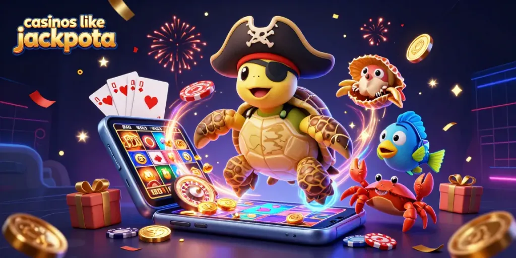 Engage in thrilling gameplay at casinos like jackpota with vibrant slot machines and joyful characters.
