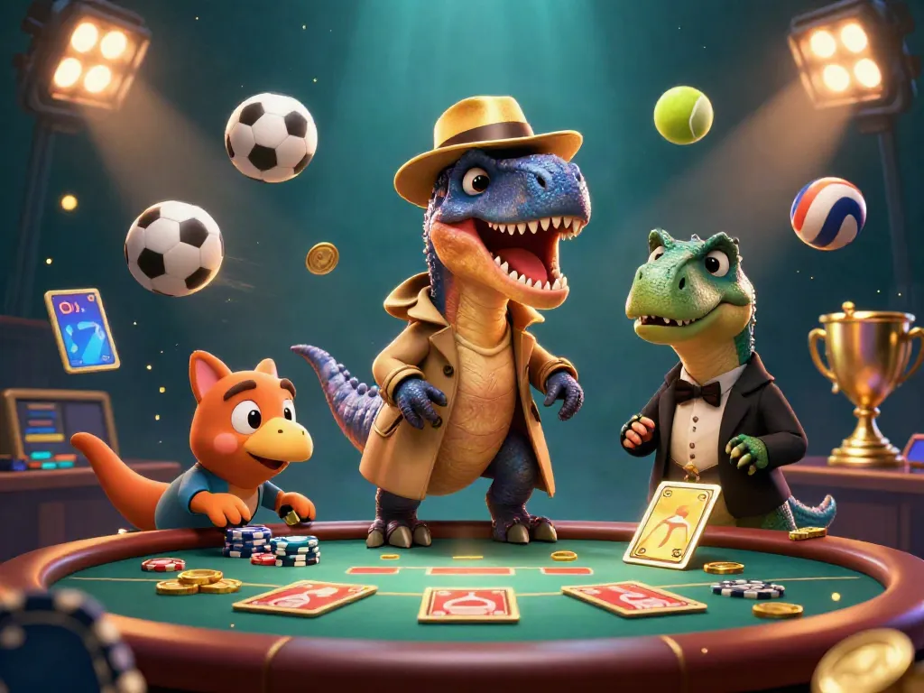 Experience thrilling gaming action at MATARAMTOTO with a playful velociraptor and casino elements!
