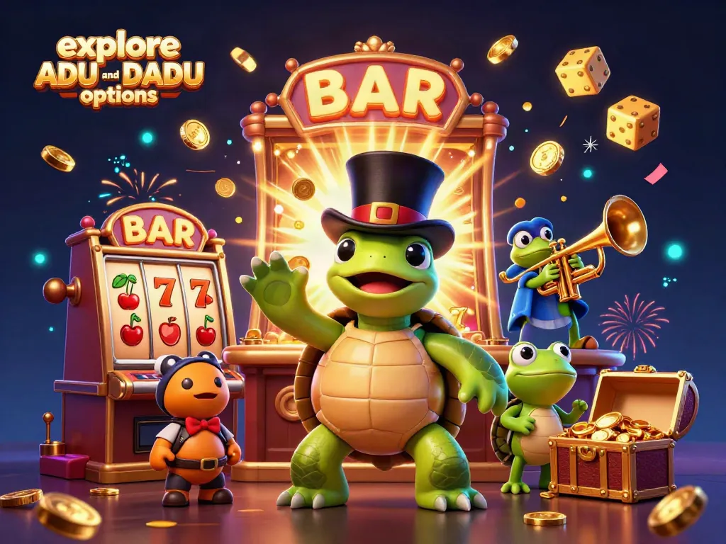Experience the thrill as you explore ADU and DADU options amidst a dynamic casino scene filled with vibrant characters and game elements.