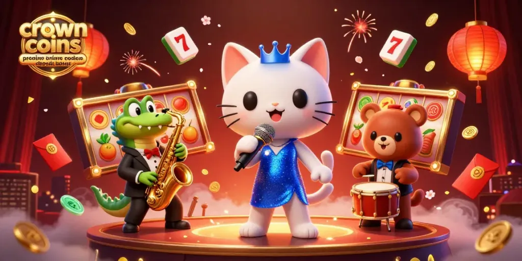 Spin the reels and win with crown coins casino promo code no deposit bonus as animated characters join a vibrant casino stage.